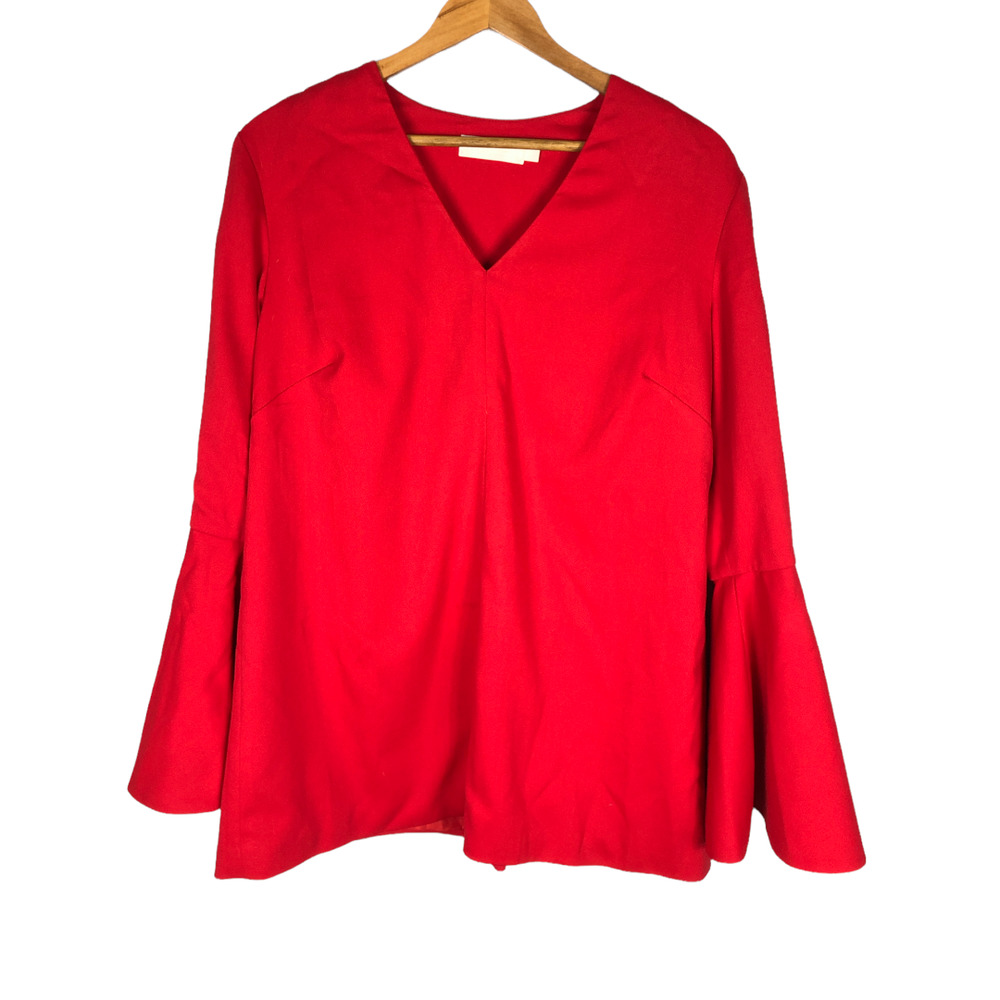 KAELEN Red Virgin Wool V-Neck Tunic Top       Size:  S